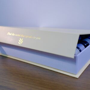 Detailed view of 12-scent aroma oil collection for diffusers