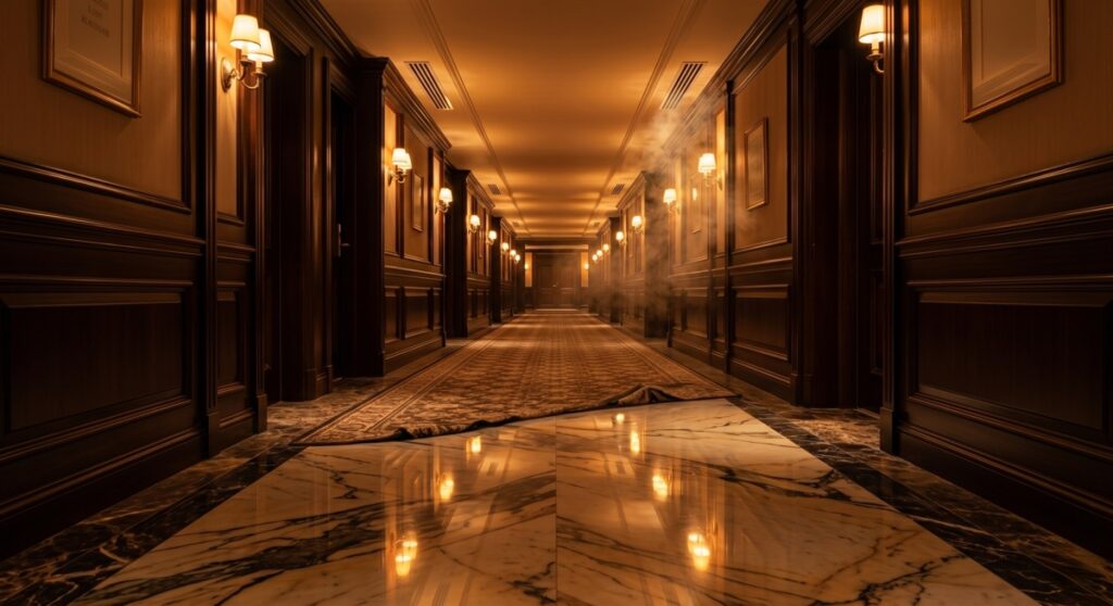 scent marketing commercial space – luxury hotel corridor with ambient fragrance mist – Scentvita