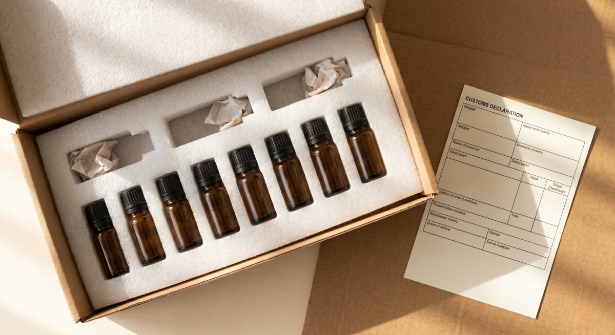 shipping samples from China – fragrance sample packages ready for international dispatch – Scentvita