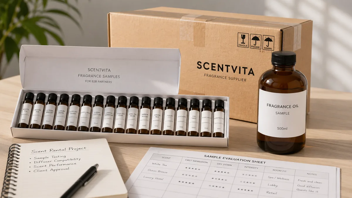fragrance samples from China delivered for a Singapore scent rental buyer with 10ml testers and 500ml fragrance oil