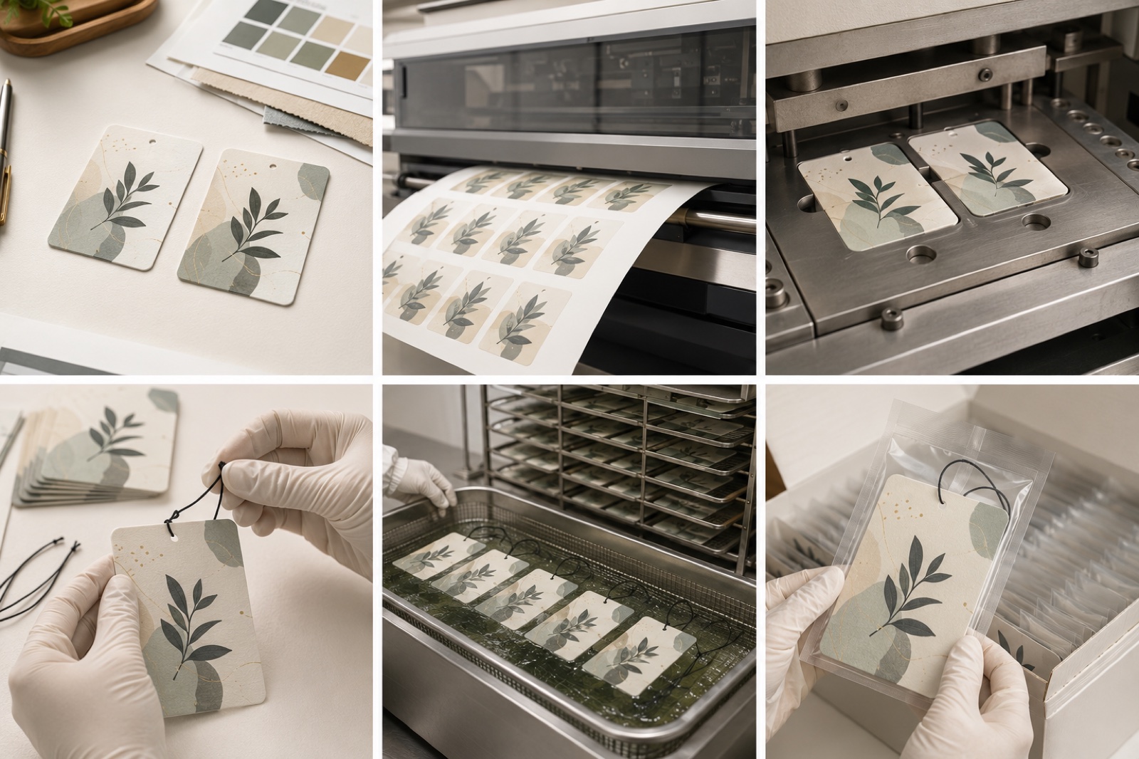 Illustrative scented card artwork, printing, cutting, scenting and packaging workflow
