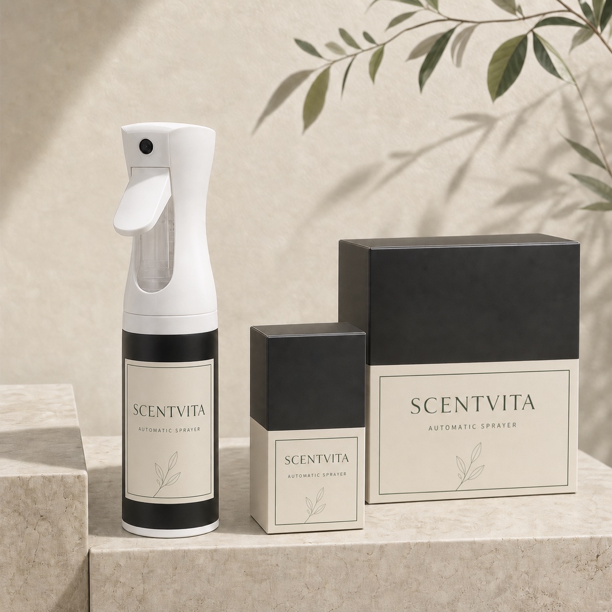 Scentvita automatic fine mist sprayer with branded packaging concept